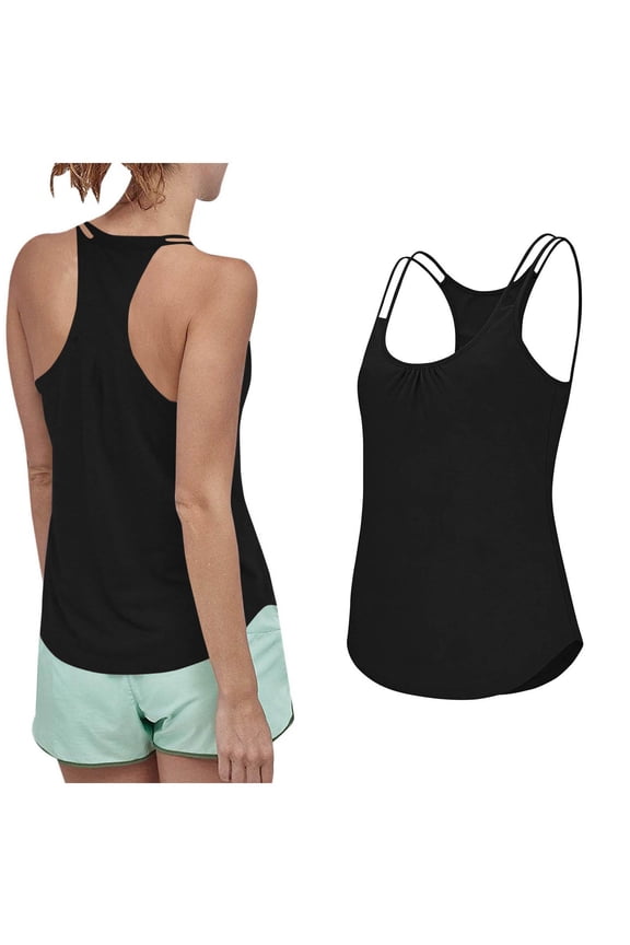 Yoga Tank Tops for Women Oversized Scoop Neck Racerback Double Spaghetti Straps Gym Workout Tanks Summer Casual Solid Loose Qucikly Dry Comfy Soft Sleeveless Athletic Running Camisole