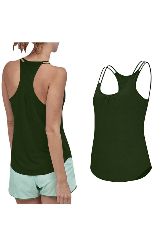 Yoga Tank Tops for Women Oversized Scoop Neck Racerback Double Spaghetti Straps Gym Workout Tanks Summer Casual Solid Loose Qucikly Dry Comfy Soft Sleeveless Athletic Running Camisole