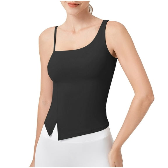Yoga Tank Tops For Women Sevevn Women's Four Seasons Yoga Camisoles Side-Slit With Pads Sprots Exercise Solid Color Tank Top For Women With Built In Bra