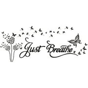 Yoga Theme Wall Stickers Just Breathe Wall Decal Butterfly Dandelion Wall Art Inspirational Quotes Self-adsive Wallpaper for Yoga Room Bedroom Decorations