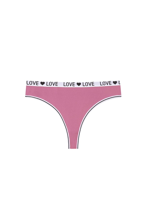 Yoga Thong with Lettered Waistband, Low Rise Seamless & Ribbed Detail, Cute & Sporty No-Show Underwear for Fitness, Lounge & Streetwear Styles Pink M