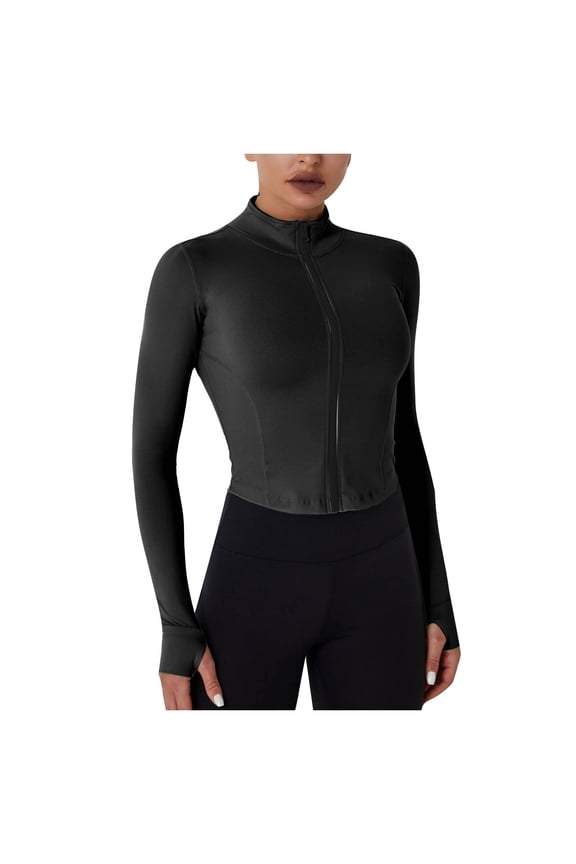 Yoga Tops for Women Slim Fit Mock Neck Long Sleeve Tees Shirt Full Zip Up Crop Tops Gym Athletic Fitness Tight Blouse