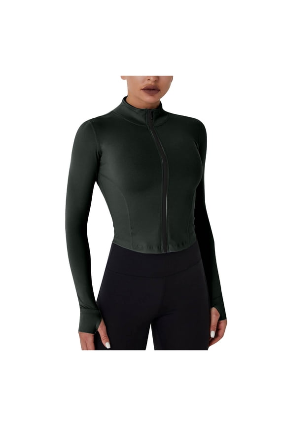 Yoga Tops for Women Slim Fit Mock Neck Long Sleeve Tees Shirt Full Zip Up Crop Tops Gym Athletic Fitness Tight Blouse