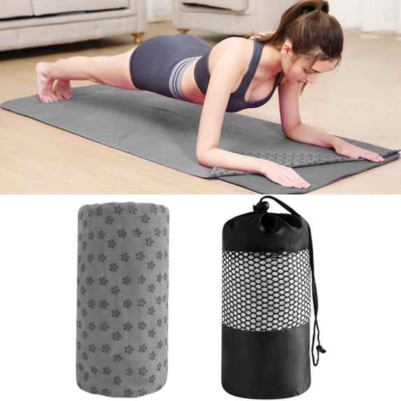Yoga Towel, Hot Yoga Mat Towel with Grip, 72x24.8 inch, Sweat Absorbing Non-Slip for Hot Yoga, Pilates and Workout, Gray