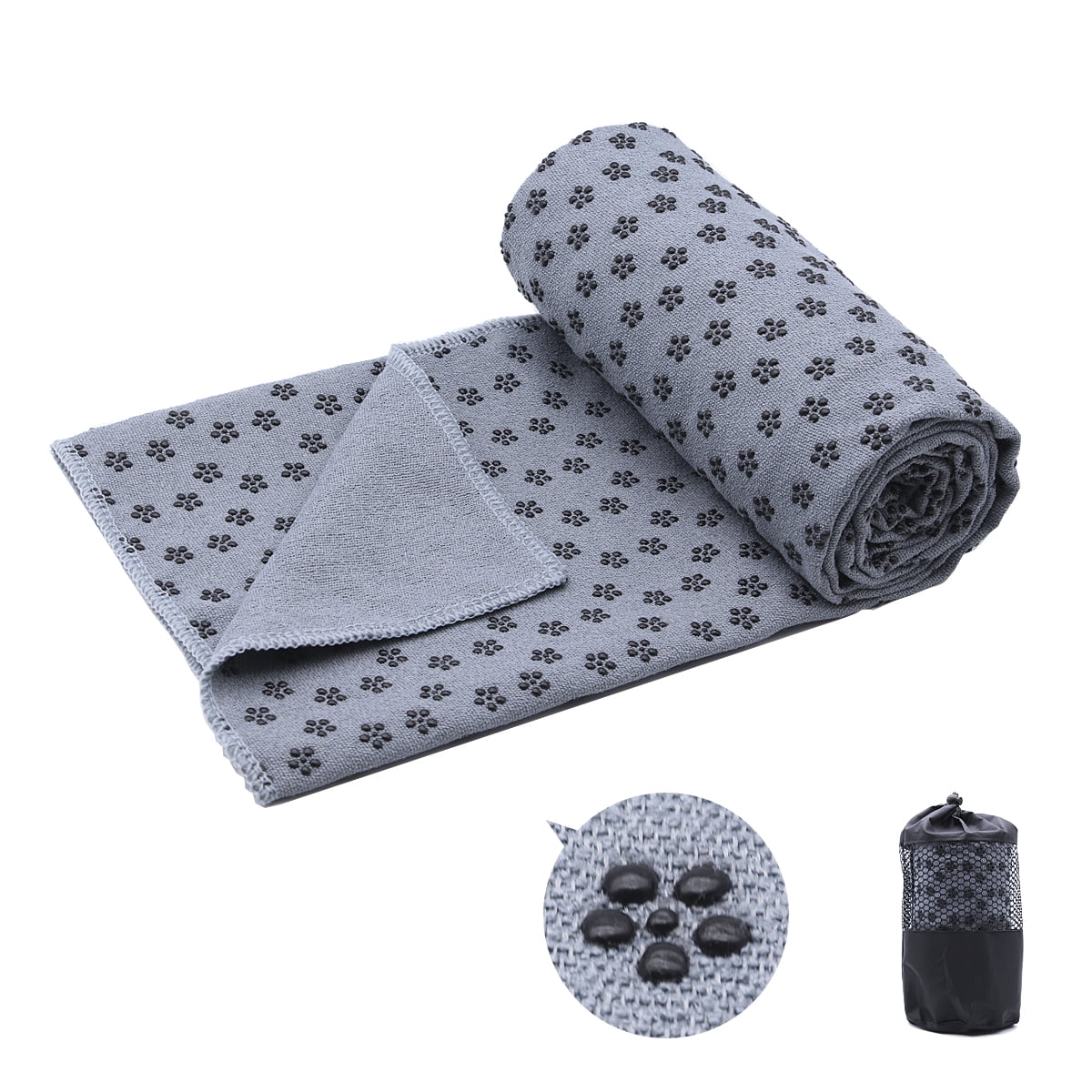 Yoga Towel,Hot Yoga Mat Towel with Grip Dots Sweat Absorbent Non-Slip for  Hot Yoga, Pilates and Workout 24x72, Gray