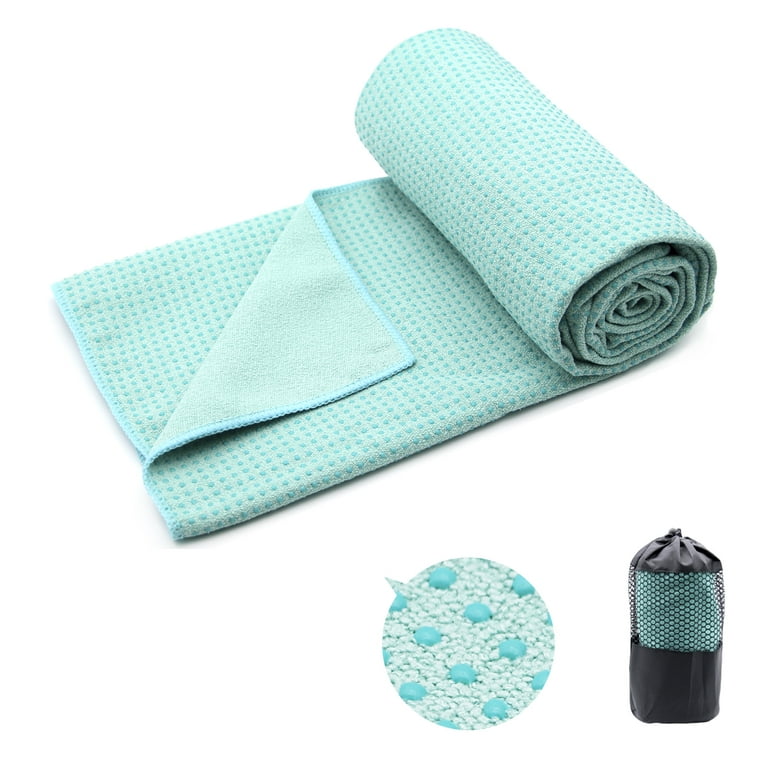 Yoga Towel,Hot Yoga Mat Towel with Grip Dots Sweat Absorbent Non-Slip for  Hot Yoga, Pilates and Workout 24x72, Teal