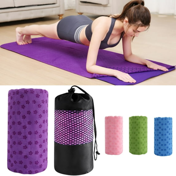 Yoga Towel Sweat Absorbent Non-Slip Mat Cover | Hot Yoga Mat Pavement Cloth | Fast Drying, Breathable Microfiber | PVC Grip | With Mesh Bag & Strap | 183x82cm