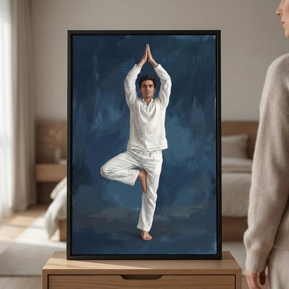 Yoga Tree Pose Blue Wellness Wall Decor Unframed Paper Print
