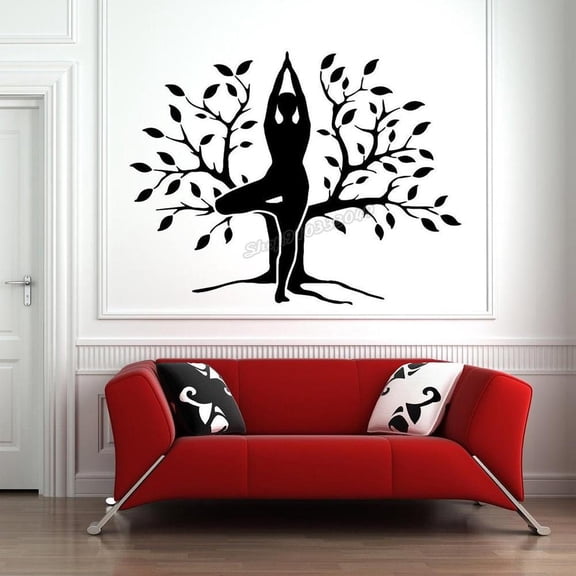 Yoga Tree Wall Decal Yoga Pose Vinyl Wall Decor Home Decor 42x31cm