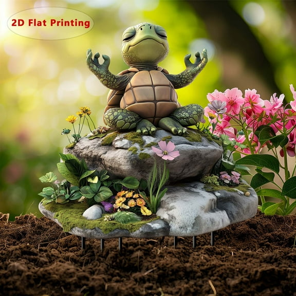 Yoga Turtle Garden Stake Decor with Acrylic Construction for Outdoor Enhancement, Easy Installation Ground Insert for Flower Beds Patio Displays and Garden Pieces