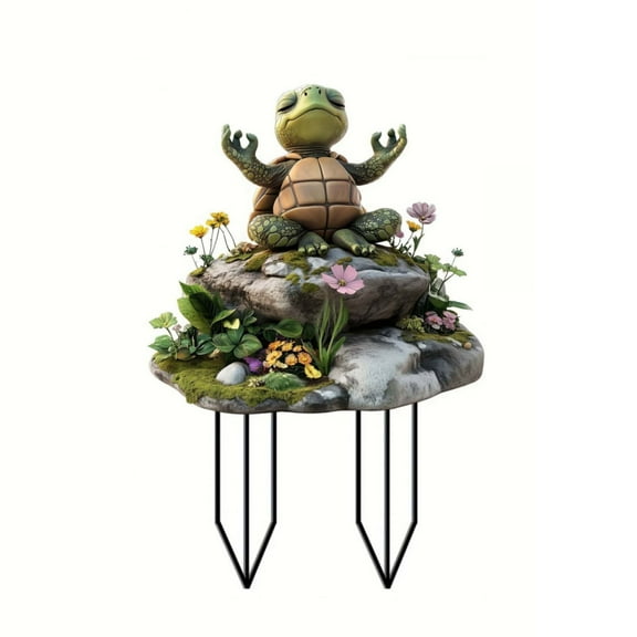 Yoga Turtle Sitting On A Stone, Acrylic Garden Figurine Sea Turtle Meditating Decorations, Zen Yoga Resin Statue for Home Office Decorations