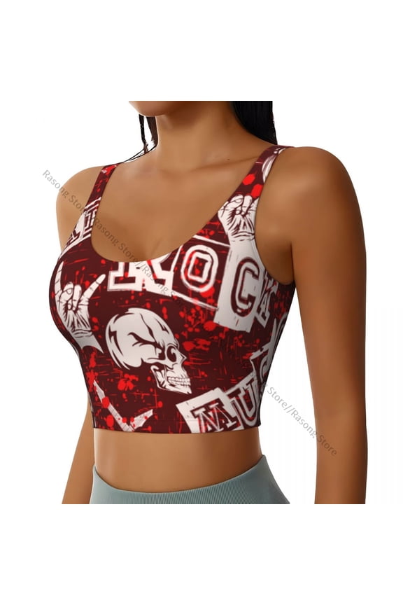 Yoga Vest Women Gym Sports Crop Tops Gothic Devil Skull Streetwear Workout Breathable Tank Top Female