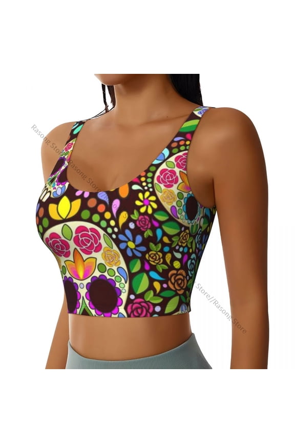 Yoga Vest Women Gym Sports Crop Tops Gothic Devil Skull Streetwear Workout Breathable Tank Top Female