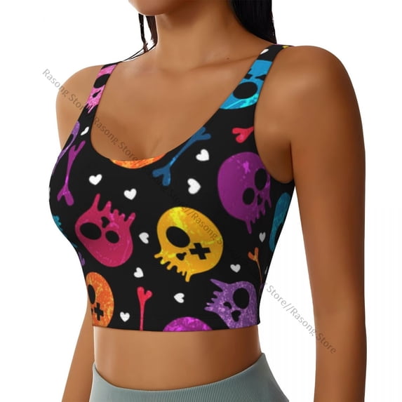Yoga Vest Women Gym Sports Crop Tops Skulls For Halloween Streetwear Workout Breathable Tank Top Female
