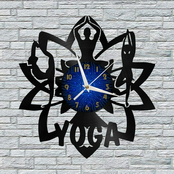 Yoga Vinyl Wall Clock, Vinyl Record Clock Wall Art Silent & Non-ticking(12 inchs B)