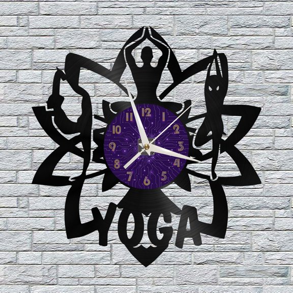 Yoga Vinyl Wall Clock, Vinyl Record Clock Wall Art Silent & Non-ticking(12 inchs P)