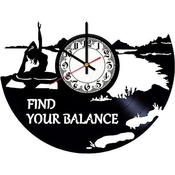 Yoga Vinyl Wall Clock,Vinyl Record Clock Wall Art Unique kid Room Decorations Handmade Gift 12 inches