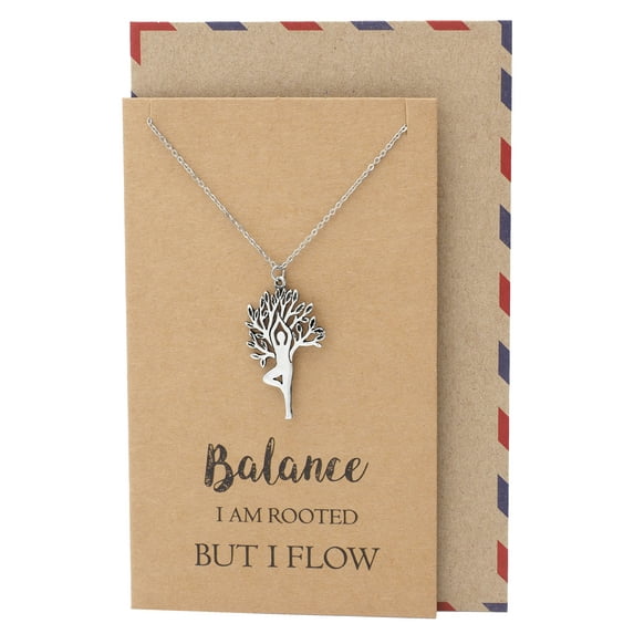 Yoga Vriksasana Asana Tree Pose Meditation Pendant Necklace, Greeting Card, Inspirational Quote Card