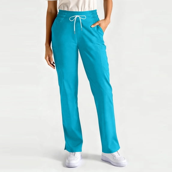 Yoga Waistband Scrub Pants for Women Slim Fit Four Way Stretch Anti-Wrinkle Jogger Medical Work Pants with Pockets 2026 Turquoise S