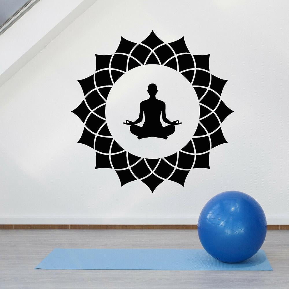 Yoga Wall Decal Lotus Flower Yoga Meditation Man Pose Wall Sticker Room ...