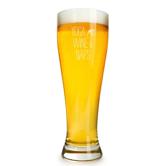 Yoga Wine & Naps Engraved 16 ounce Beer Glass Pilsner