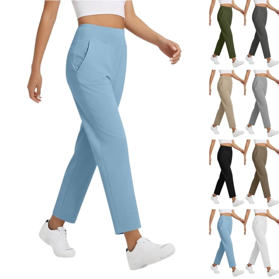 Yoga Work Golf Pants for Women Straight High Waist Cropped Pants Business Casual Trousers Travel Hiking Lounge Slacks Blue XL
