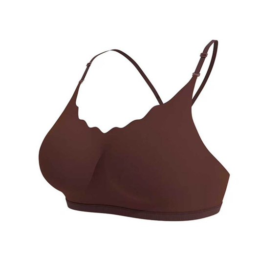 Yoga Workout Bralette for Women Wireless Deep V Bra Adjustable Straps Comfy Sleep Bra Everyday Daily Bras Coffee XXXL