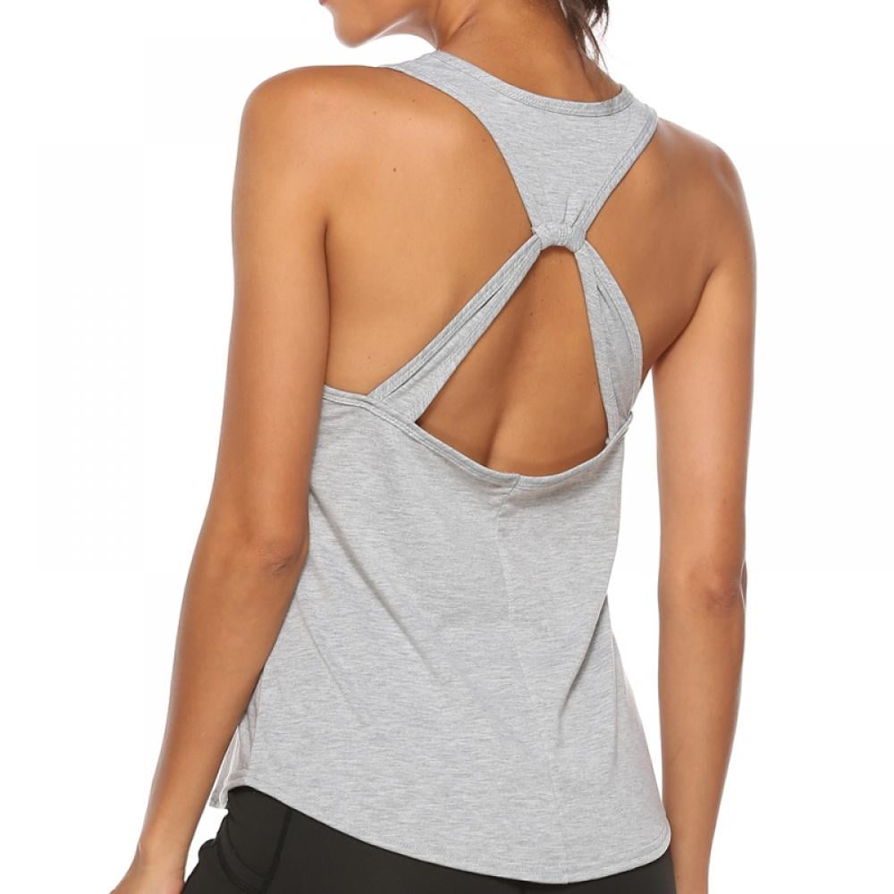 Yoga Workout Tops for Women Backless Long Tank Workout Shirts Cover up  Summer Sleeveless T Shirts 