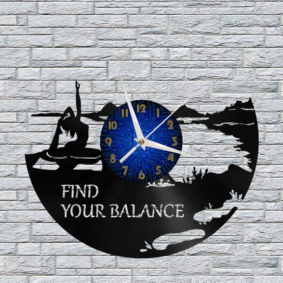 Yoga Workout Vinyl Wall Clock, Vinyl Record Clock Wall Art Silent & Non-ticking(12 inchs B)