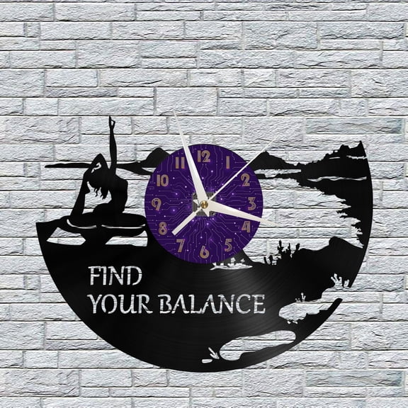 Yoga Workout Vinyl Wall Clock, Vinyl Record Clock Wall Art Silent & Non-ticking(12 inchs P)