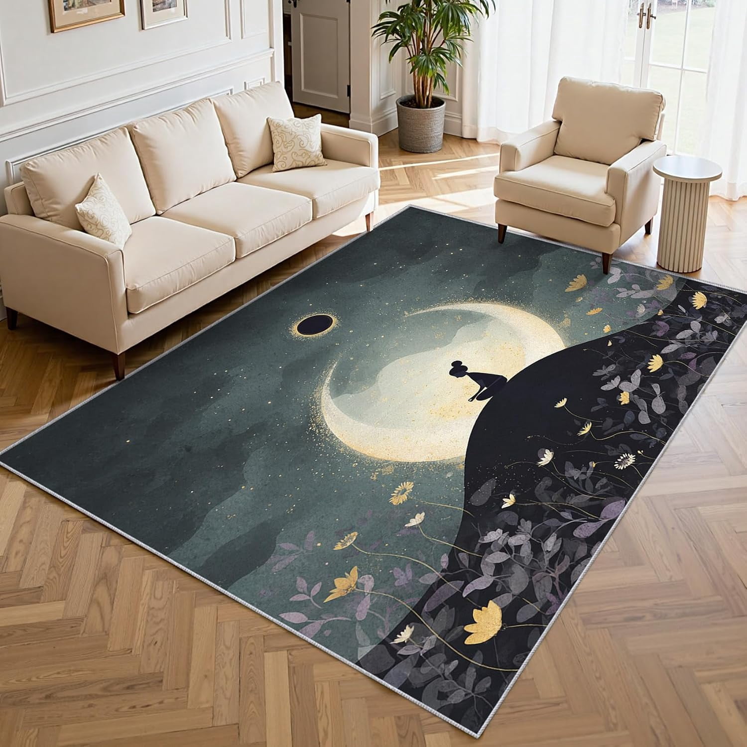 Green Solid Pattern Rug Yoga Zen Area Rugs, Green Meditation Pattern Carpet, Washable Non Slip ...