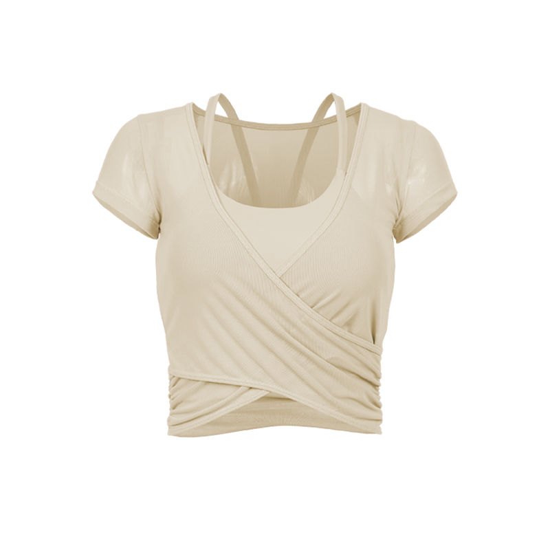 Yoga clothes women‘s set summer thin mesh short sleeve sports top running outerwear fitness top.