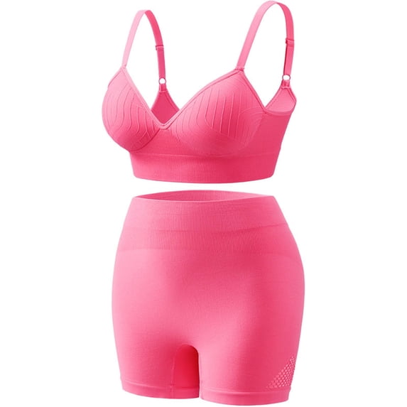 Yoga sets for women 2 piece Fashion Solid Color Sports Bra and Tummy Control Butt-lifting Shorts Hot Pink