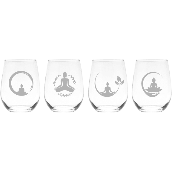C&M Personal Gifts 17 oz Yoga Stemless Wine Glasses Set of 4