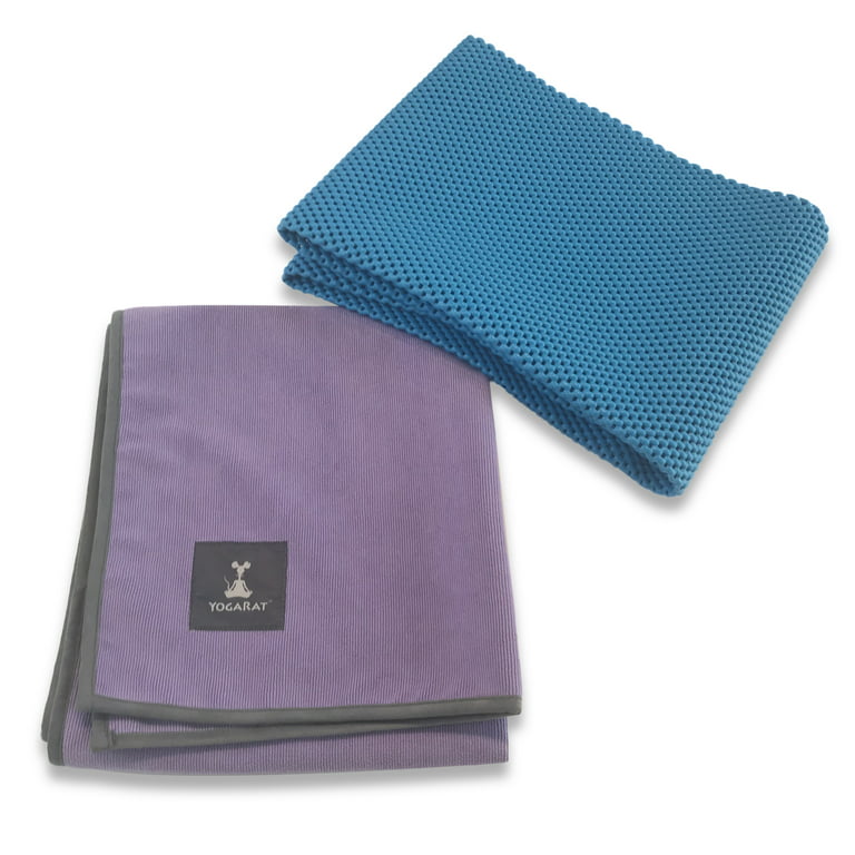 YogaRat Waffle Yoga Mat & Cush Yoga Towel Set, Azul Mat and Purple/Charcoal  Towel 
