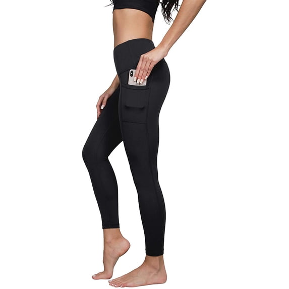 Yogalicious Lux Women's High Rise, Ankle Length Yoga Pants with Side Pockets (Black, XL)
