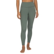 Yogalicious by Reflex Women's Lux Streamline High Waist Side Pocket Ankle Leggings with Interlink Ribbed Contrast Side Panel Contour Mulled Basil / XS