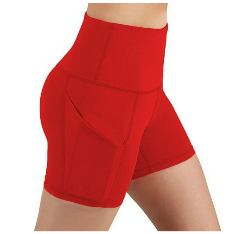 Yogalicious Shorts Tummy Control Women Yogalicious Shorts Gym Shorts Women High waisted bottoms pockets elastic solid color Red Sizes XL Walmart