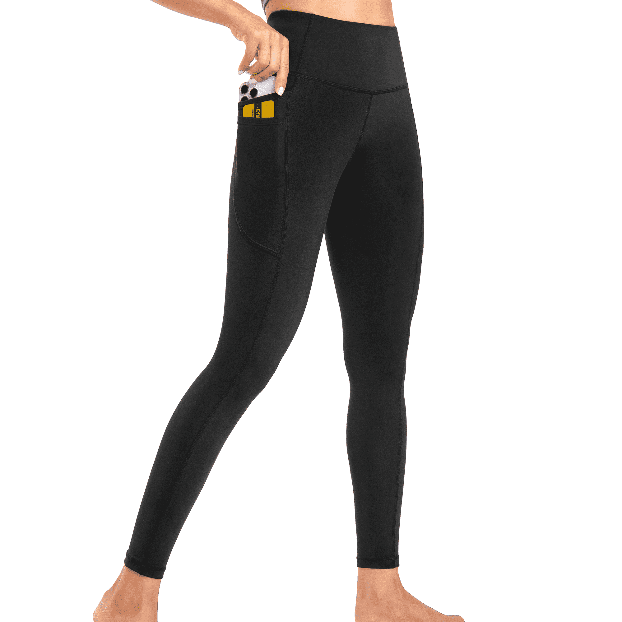 Leggings for Women with Dual-Layer Pockets, High-Waisted Full-Length Yoga Pants, Non-See-Through Workout Leggings Black L