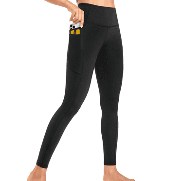 Yogaration Leggings for Women with Dual-Layer Pockets, High-Waisted Full-Length Yoga Pants, Non-See-Through Workout Leggings Black L