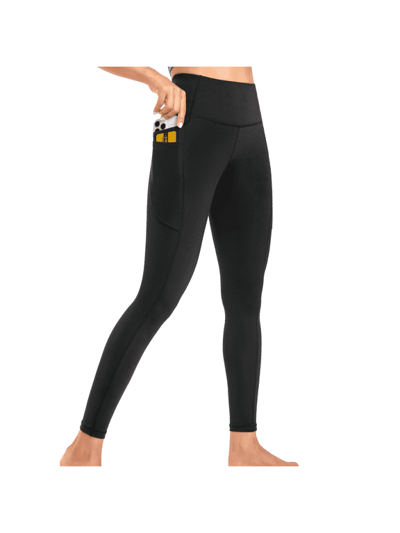 Leggings for Women with Dual-Layer Pockets, High-Waisted Full-Length Yoga Pants, Non-See-Through Workout Leggings Black L