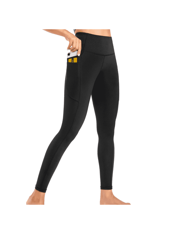 Leggings for Women with Dual-Layer Pockets, High-Waisted Full-Length Yoga Pants, Non-See-Through Workout Leggings Black S