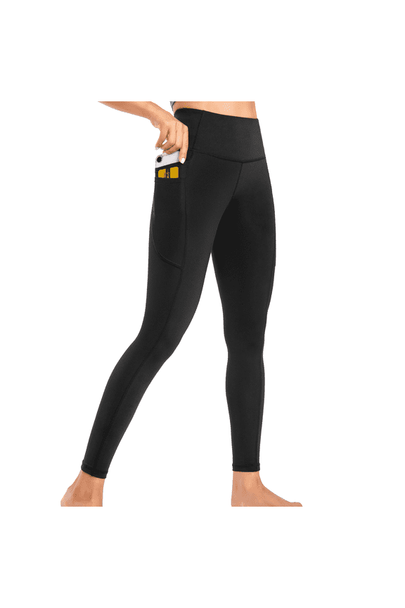 Leggings for Women with Dual-Layer Pockets, High-Waisted Full-Length Yoga Pants, Non-See-Through Workout Leggings Black S