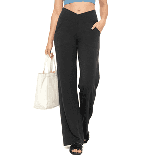 Yogaration Wide Leg Womens Pants & Yoga Leggings Crossover V Waist Casual Sweatpants for Women Black Yoga Pants with Pockets