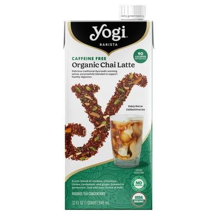 Yogi Barista Caffeine-Free Organic Chai Latte, Tea Concentrate, 32 fl oz Carton, (Pack of 2)