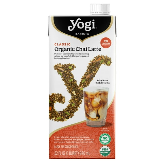 Yogi Barista Classic Organic Chai Latte, Black Tea Concentrate, 32 fl oz Carton (Pack of 2)