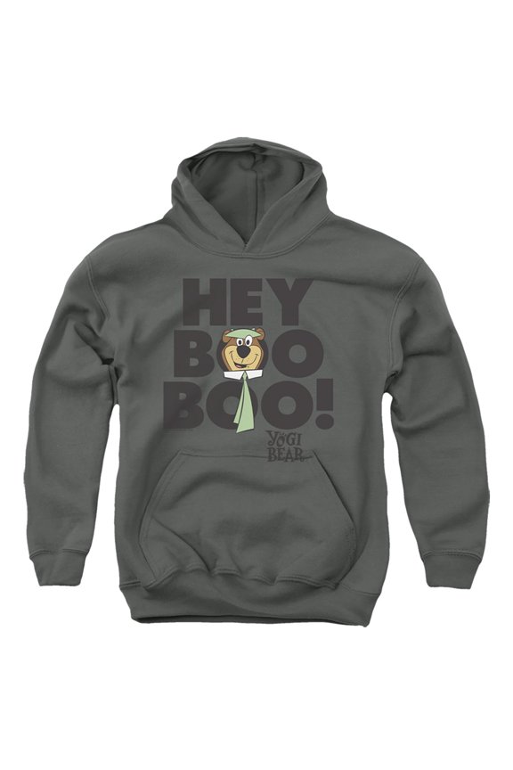 Yogi Bear Hey Boo Boo Kids Pull-Over Hoodie (Large) for Youth Boys and Girls, Charcoal