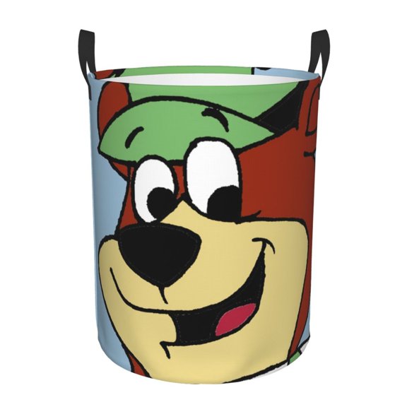Yogi Bear Laundry Hamper Cartoon Circular Foldable Basket With Handle, Clothes Books Toys Storage Organizer Bucket for Bedroom Bathroom