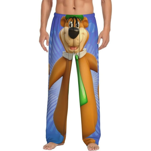 Yogi Bear Men's Pajama Pants Cartoon All Over Print Elastic Waistband Sleep Pants with Pockets Drawstring, Soft Unisex Lounge Bottoms Sleepwear