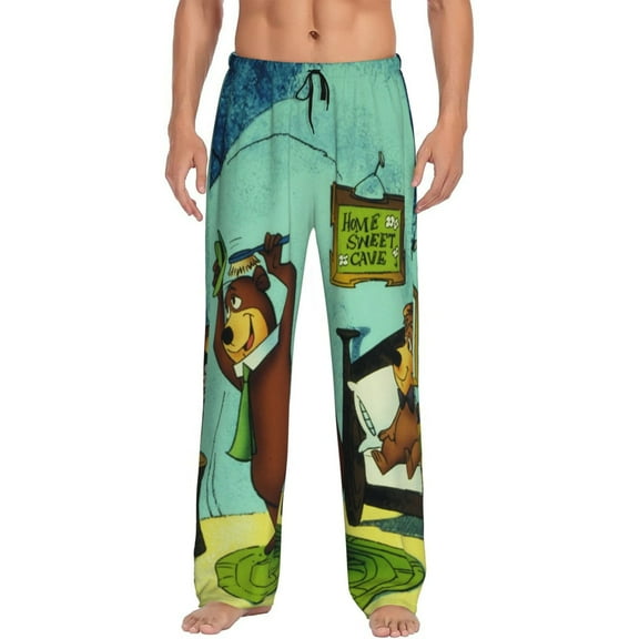 Yogi Bear Men's Pajama Pants Cartoon All Over Print Elastic Waistband Sleep Pants with Pockets Drawstring, Soft Unisex Lounge Bottoms Sleepwear